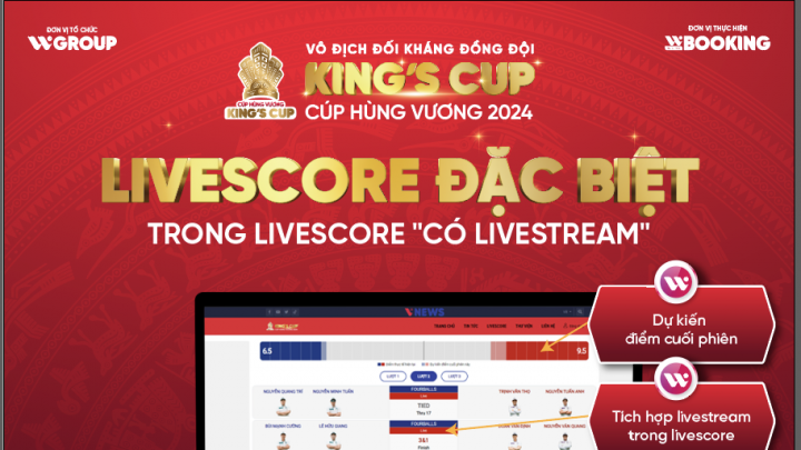 Ứng dụng WGHN ra mắt tính năng mới tại giải King's Cup 2024 - Trong livescore có livestream