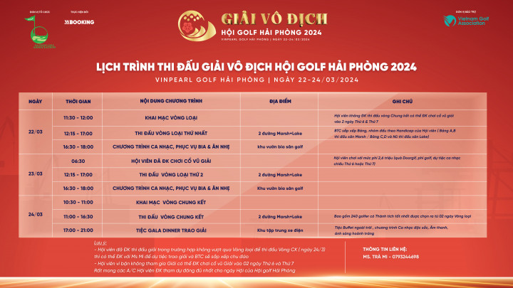 Lịch trình 3 ngày thi đấu của giải Vô địch Hội golf Hải Phòng 2024