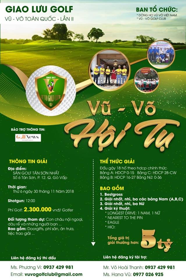 Giải golf Giao lưu Dòng họ Vũ - Võ toàn quốc lần 2 sẽ khởi tranh vào cuối tháng 11